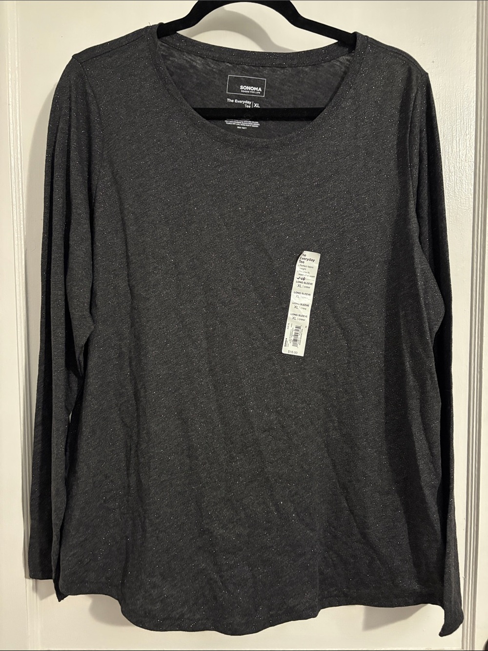 Sonoma Charcoal Gray Glitter Long-Sleeve Crew Neck Shirt